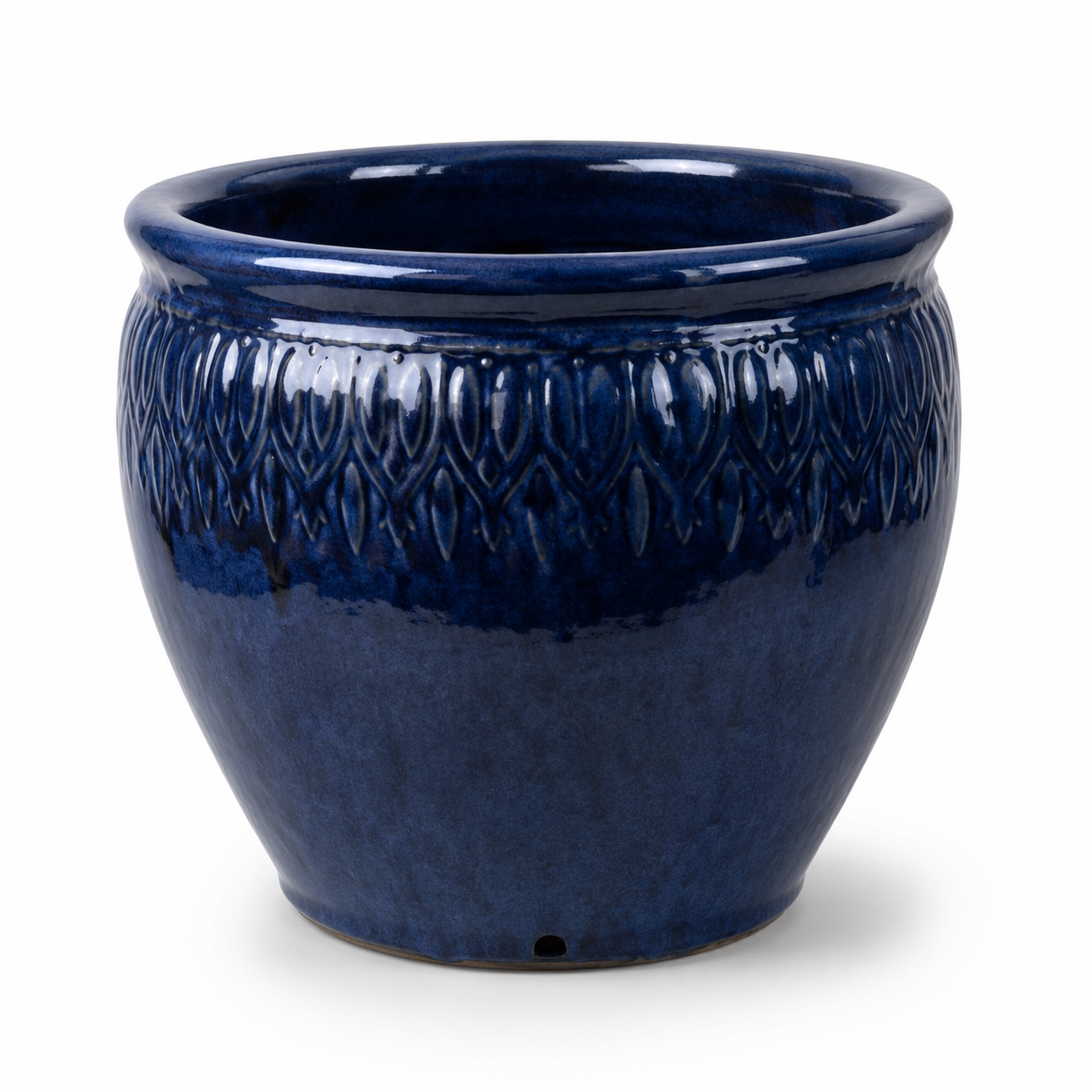 Pot en terre cuite émaillée bleu nuit 28x25 cm