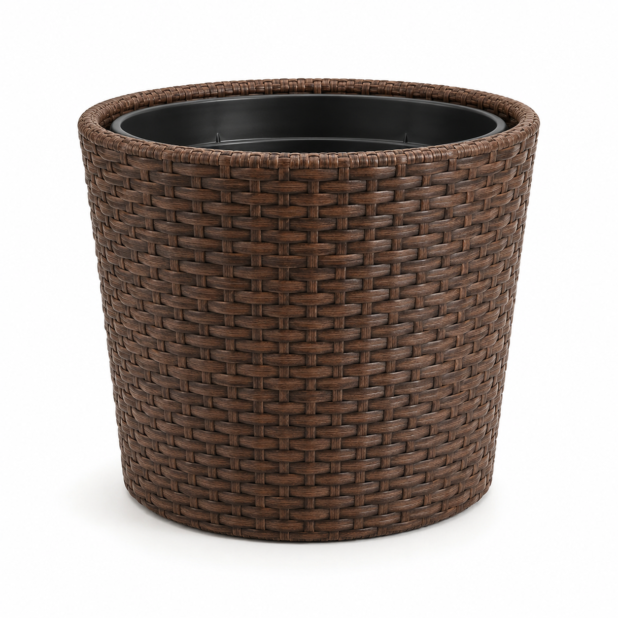 Cache-pot extérieur brun imitation rotin 32x30 cm