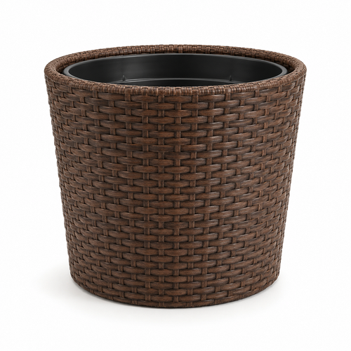 Cache-pot extérieur brun imitation rotin 32x30 cm