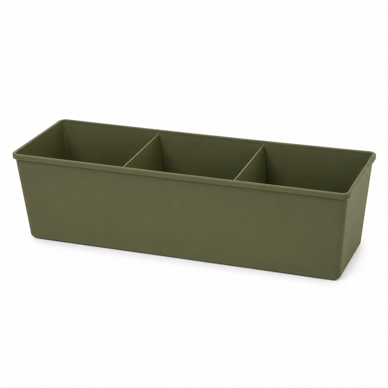 Jardinière modulaire vert olive à trois compartiments 65x22x18 cm